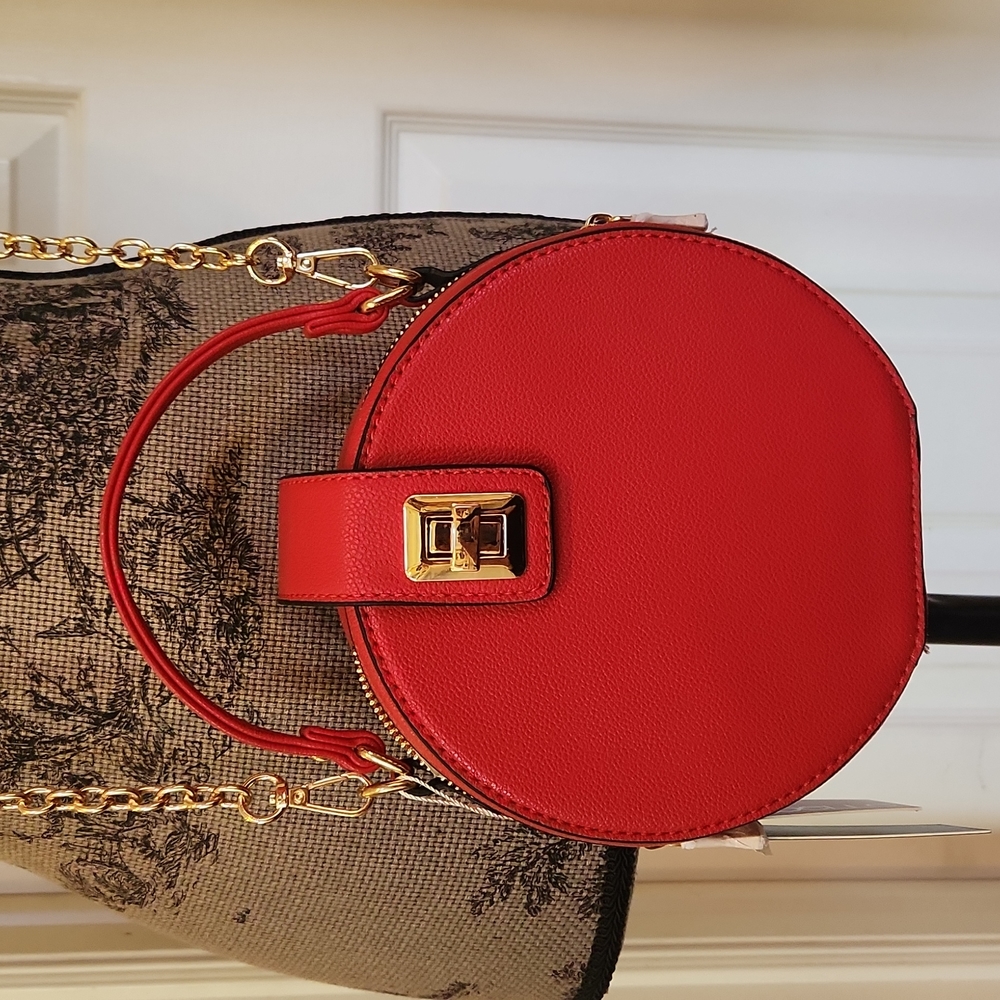 Vegan Leather Red Crossbody Round Purse